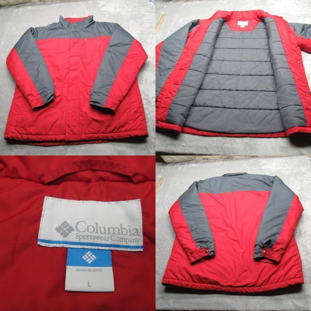 Columbia Jacket Men Large Red Waterproof Insulated Full Zip Quilt Lined Winter